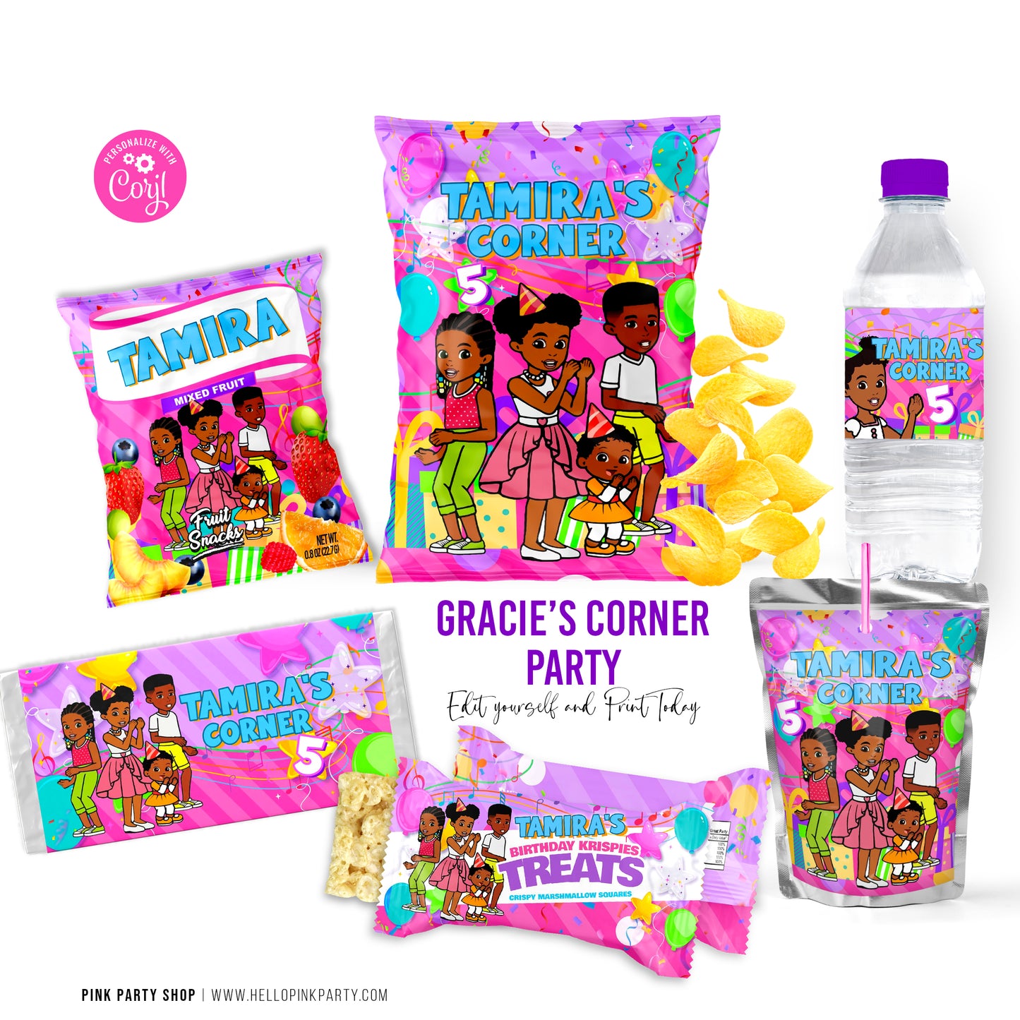 Gracie's Corner Birthday Party Bundle Kit editable printable templates