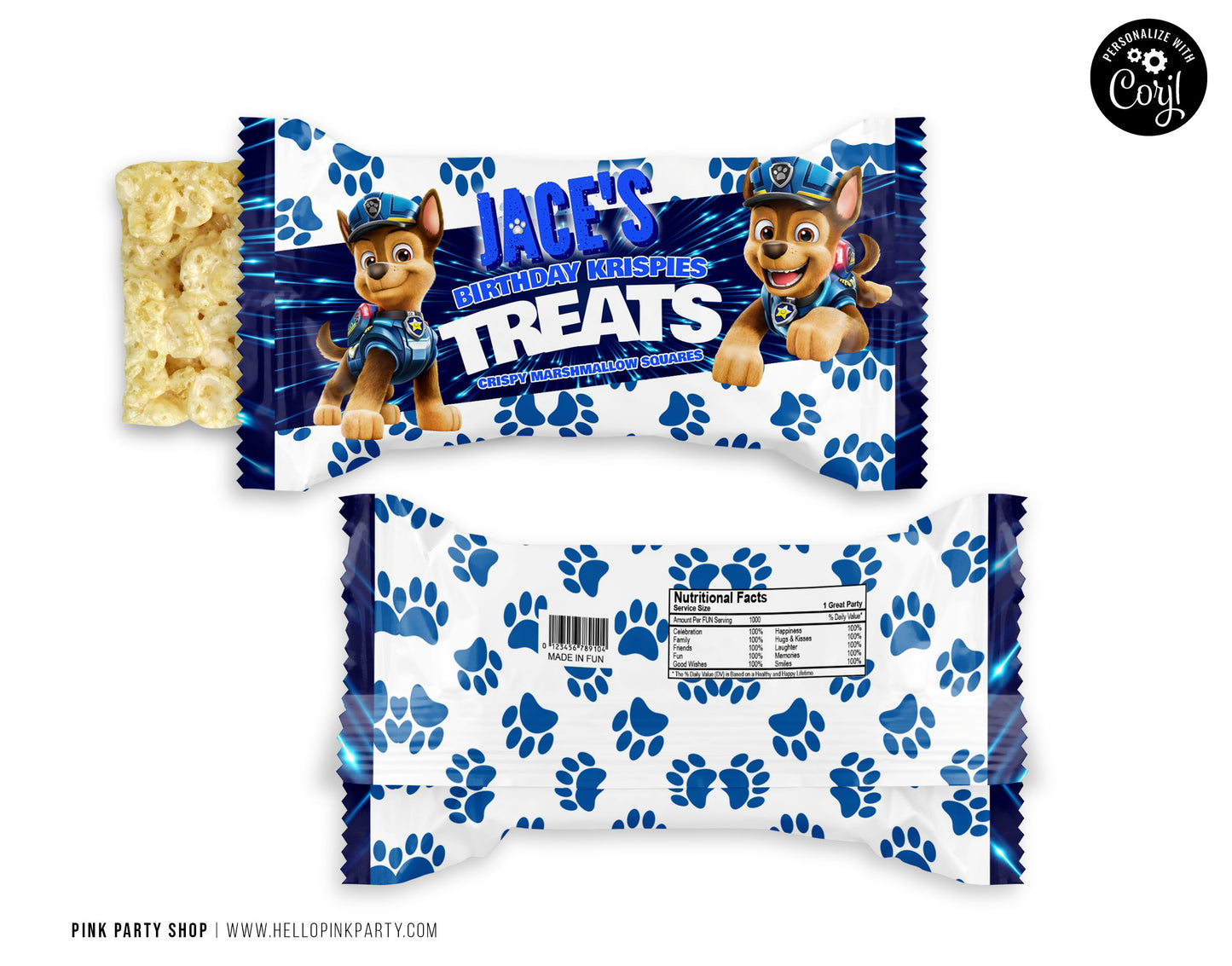 CHASE PAW PATROL RICE KRISPIE TREATS EDITABLE WRAPPER