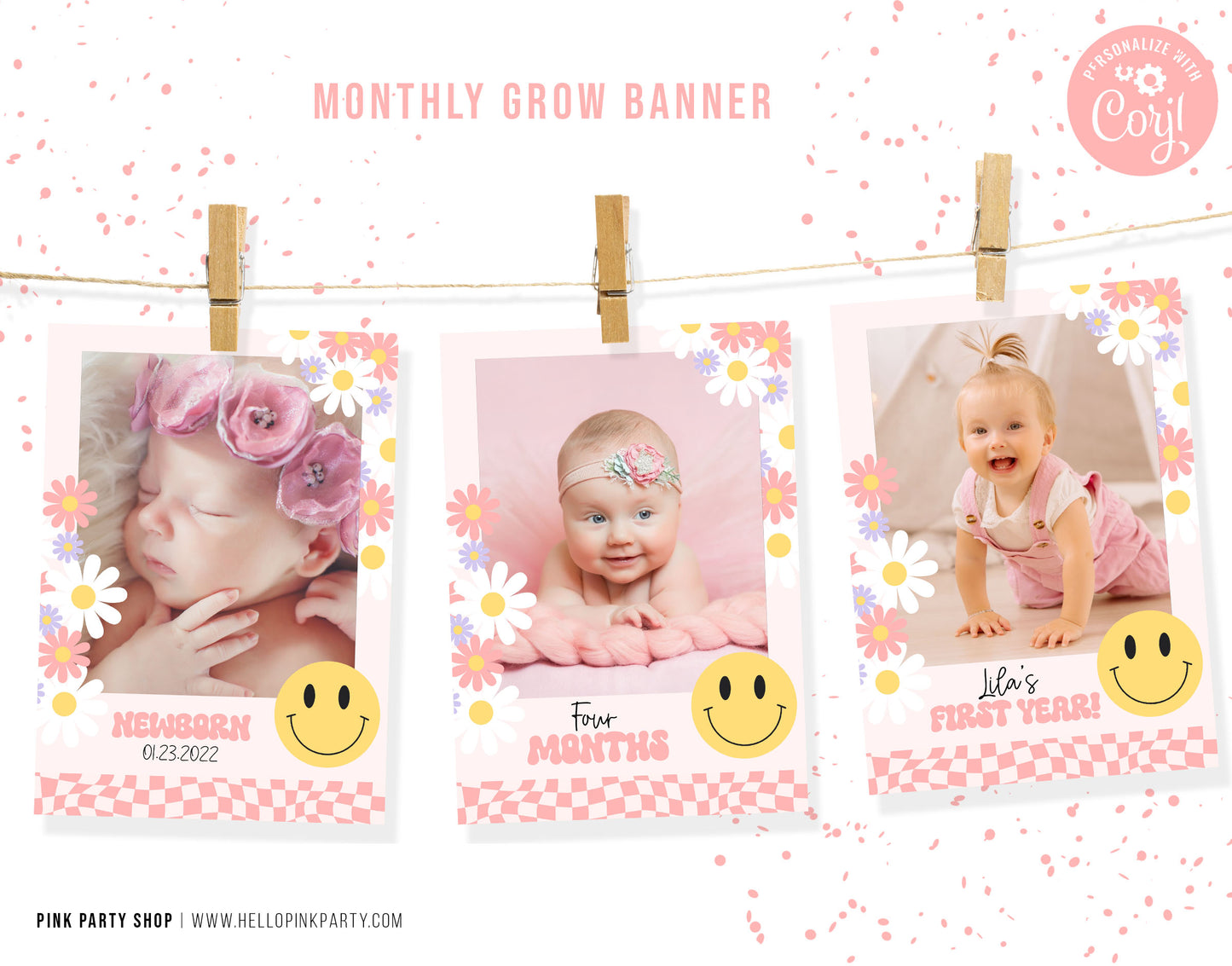 Editable ONE HAPPY BABE Birthday Monthly Photo Banner, Baby's First Year Photos, Photo sign 1st Birthday, Printable 1st Birthday Milestone
