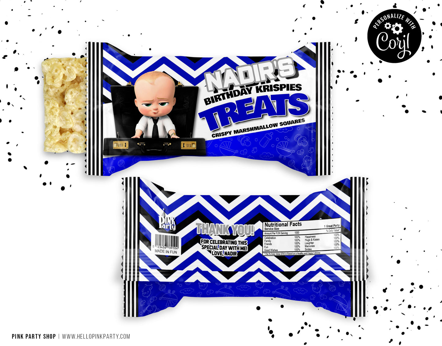 BOSS BABY ROYAL BLUE RICE KRISPIE TREATS EDITABLE WRAPPER