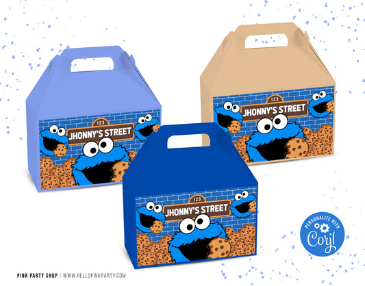 COOKIE MONSTER EDITABLE GABLE BOX LABELS TEMPLATE