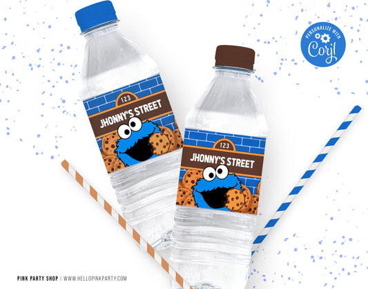 COOKIE MONSTER EDITABLE WATER LABEL WRAPPERS DESIGN