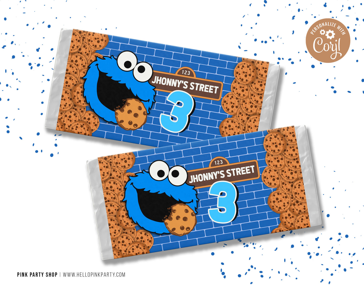 COOKIE MONSTER EDITABLE CANDY BAR WRAPPER DESIGN