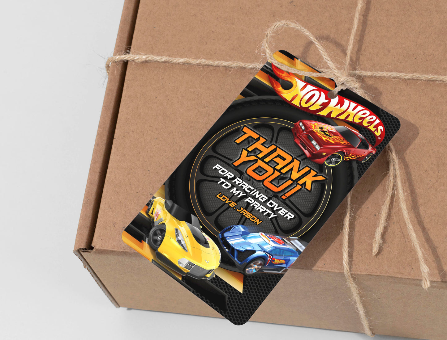 HOT WHEELS RACE CARS FAVOR GIFT TAG THANK YOU CARD EDITABLE TEMPLATE