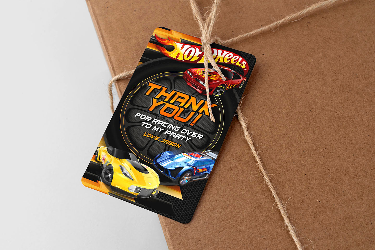 HOT WHEELS RACE CARS FAVOR GIFT TAG THANK YOU CARD EDITABLE TEMPLATE