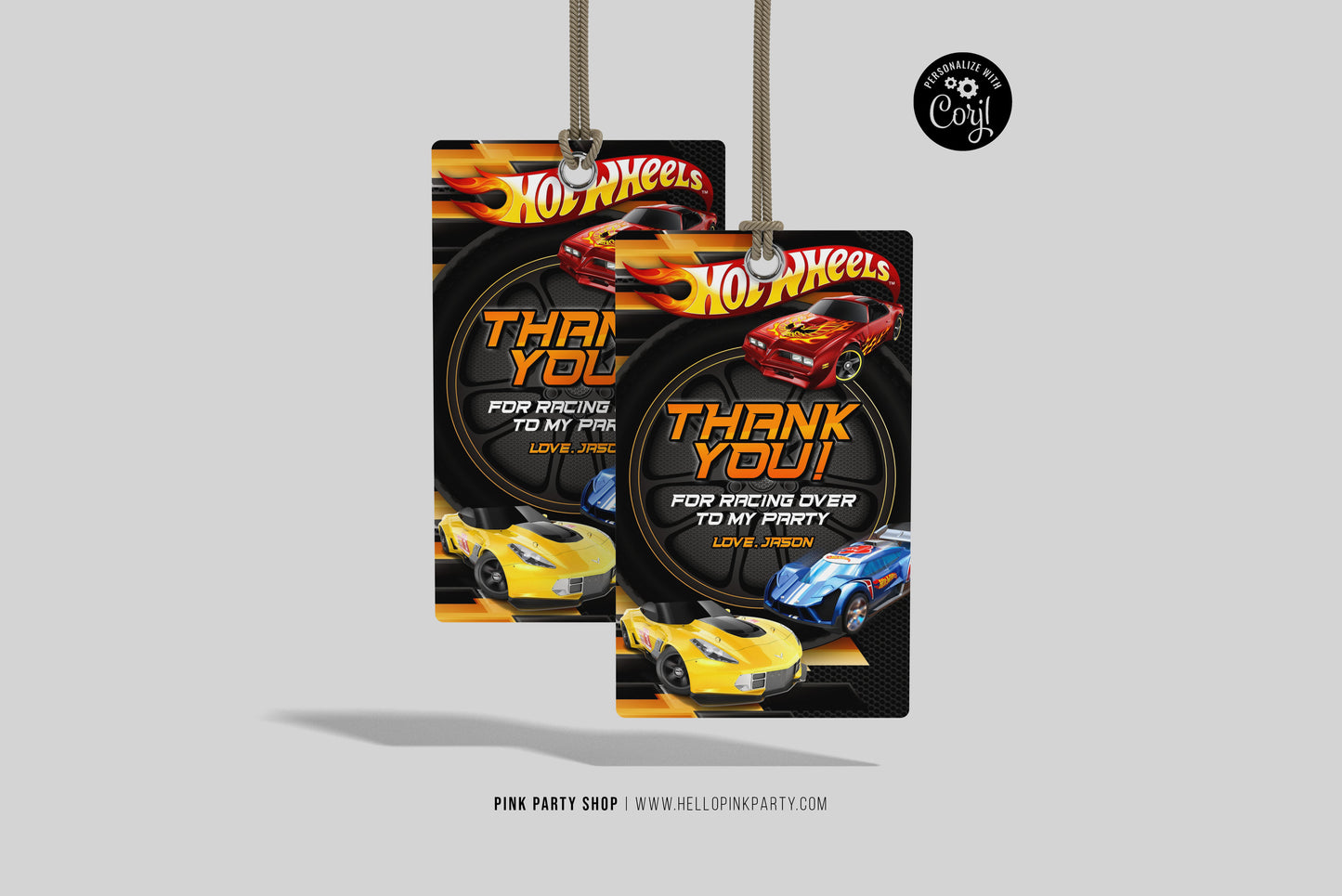 HOT WHEELS RACE CARS FAVOR GIFT TAG THANK YOU CARD EDITABLE TEMPLATE