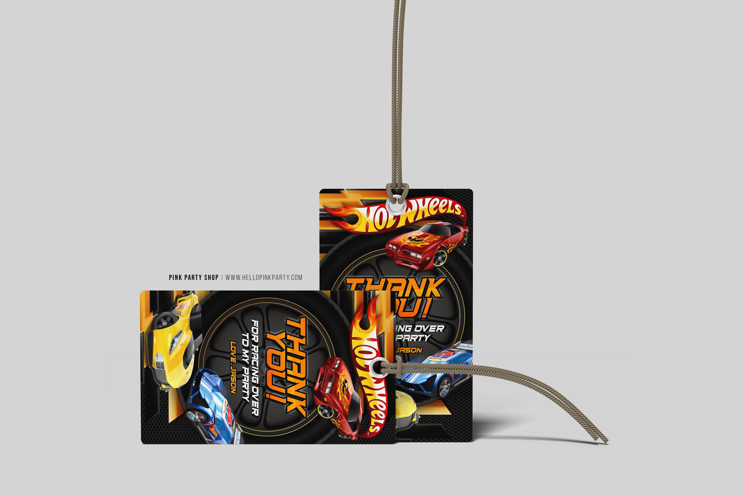 HOT WHEELS RACE CARS FAVOR GIFT TAG THANK YOU CARD EDITABLE TEMPLATE