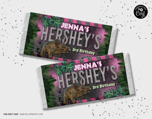 JURASSIC PARK PINK EDITABLE CANDY BAR WRAPPER DESIGN