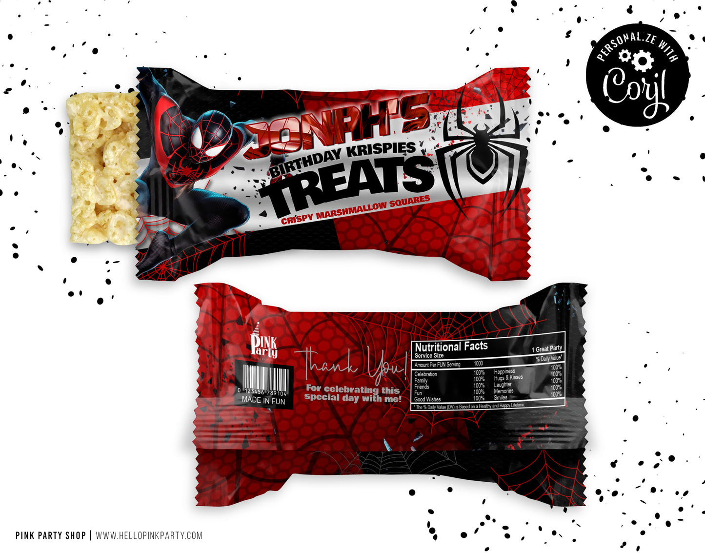 SPIDERMAN MILES MORALES RICE KRISPIE TREATS EDITABLE WRAPPER