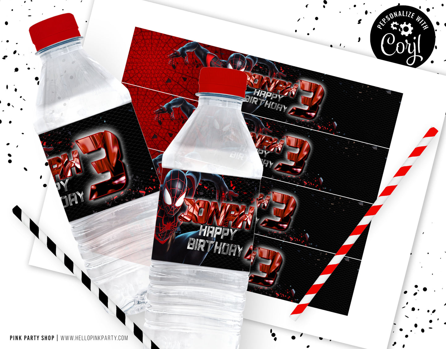 SPIDERMAN MILES MORALES EDITABLE WATER LABEL WRAPPERS DESIGN