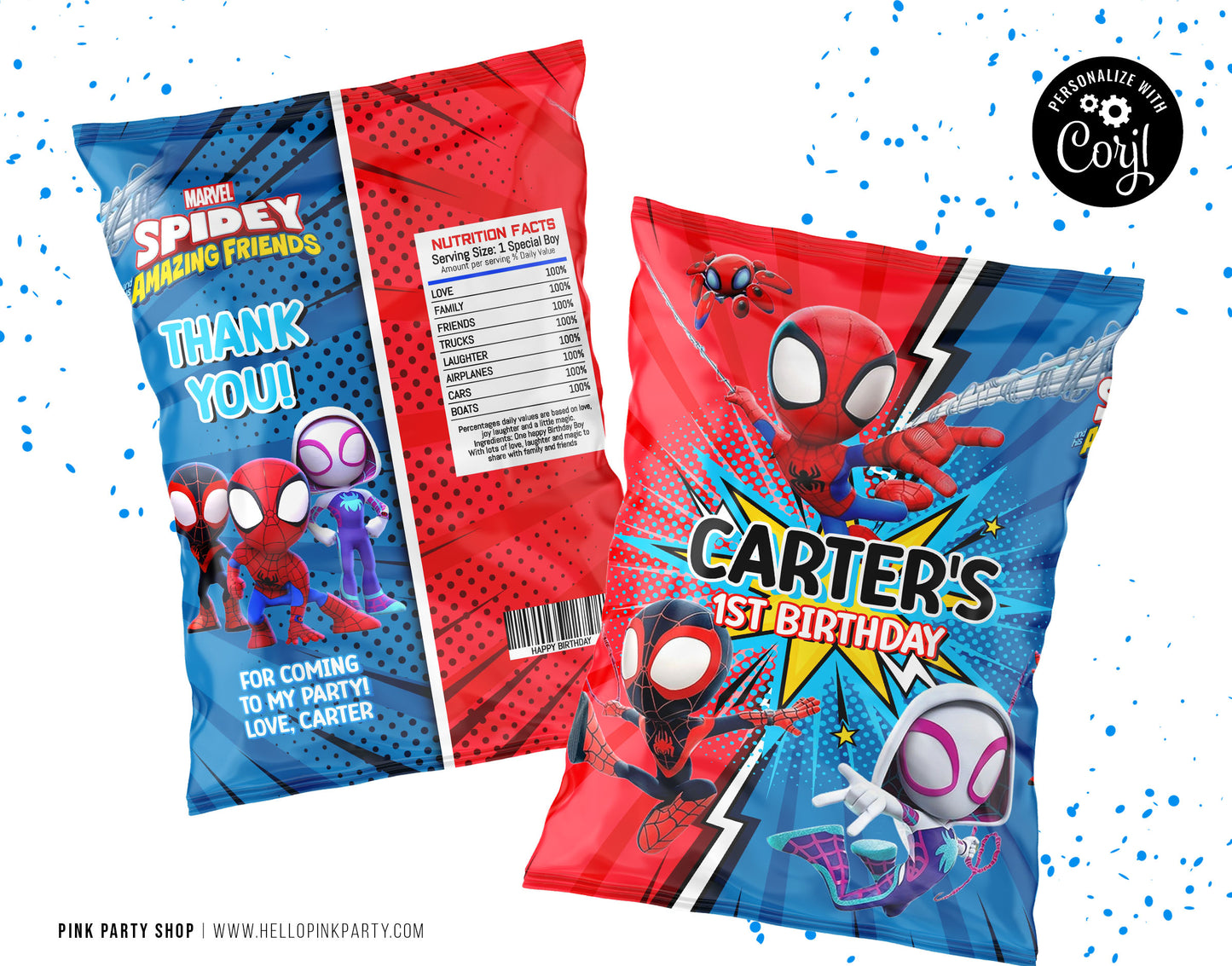 SPIDEY AND HIS FRIENDS EDITABLE CHIP BAG WRAPPER DESIGN