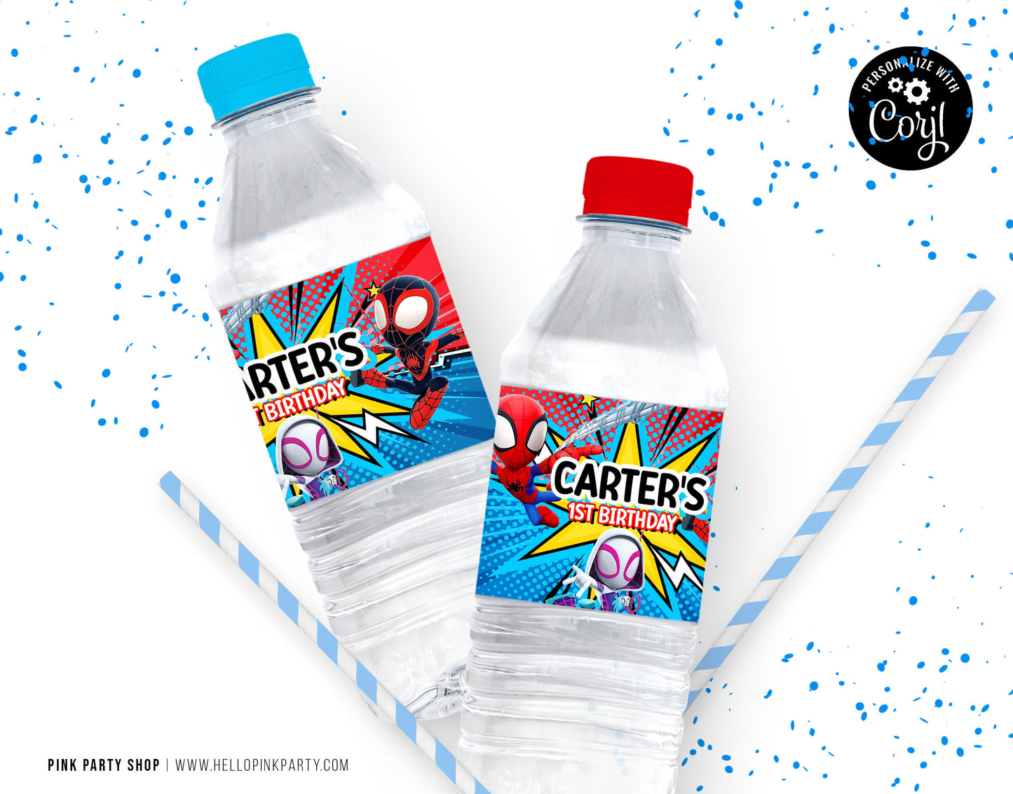 SPIDEY AND HIS FRIENDS EDITABLE WATER LABEL WRAPPERS DESIGN