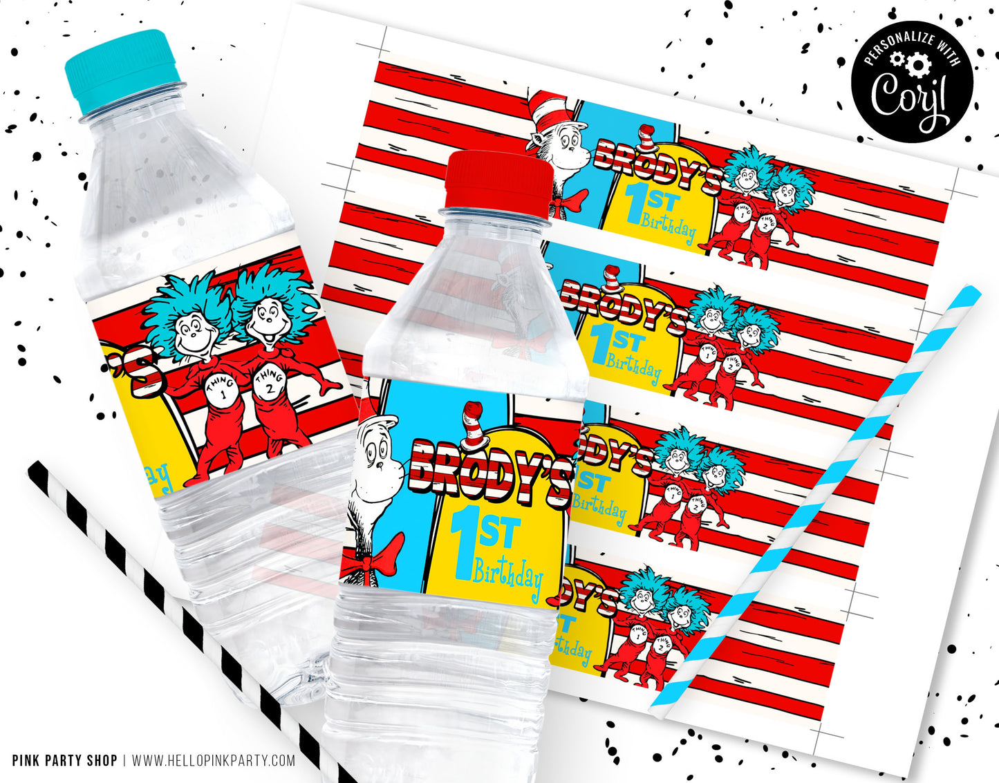 DR SEUSS CAT IN THE HAT EDITABLE WATER LABEL WRAPPERS DESIGN