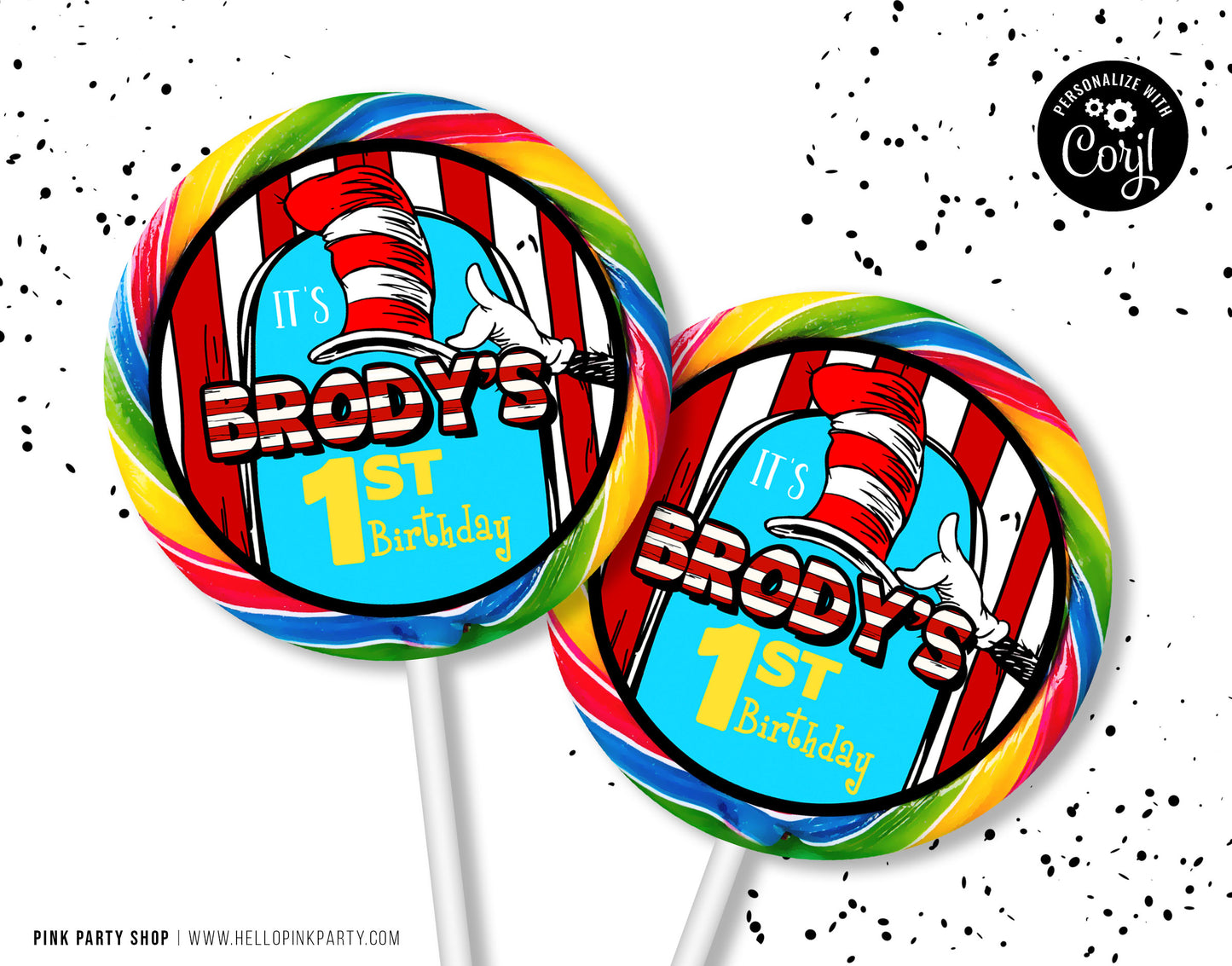 DR SEUSS CAT IN THE HAT LOLLIPOP LABELS EDITABLE TEMPLATE