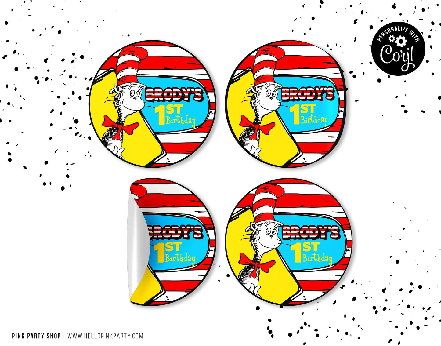 DR SEUSS CAT IN THE HAT ROUND LABELS EDITABLE TEMPLATE