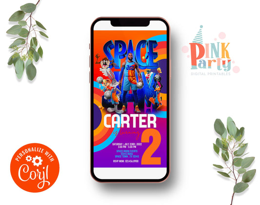 SPACE JAM EDITABLE EVITE PHONE INVITATION