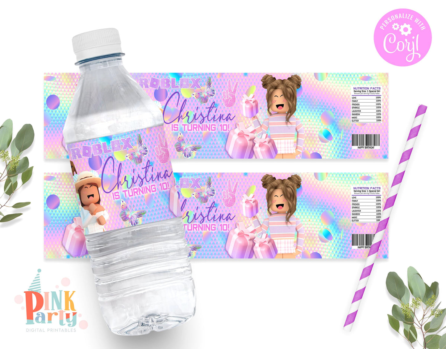 ROBLOX GIRL EDITABLE WATER LABEL TEMPLATE