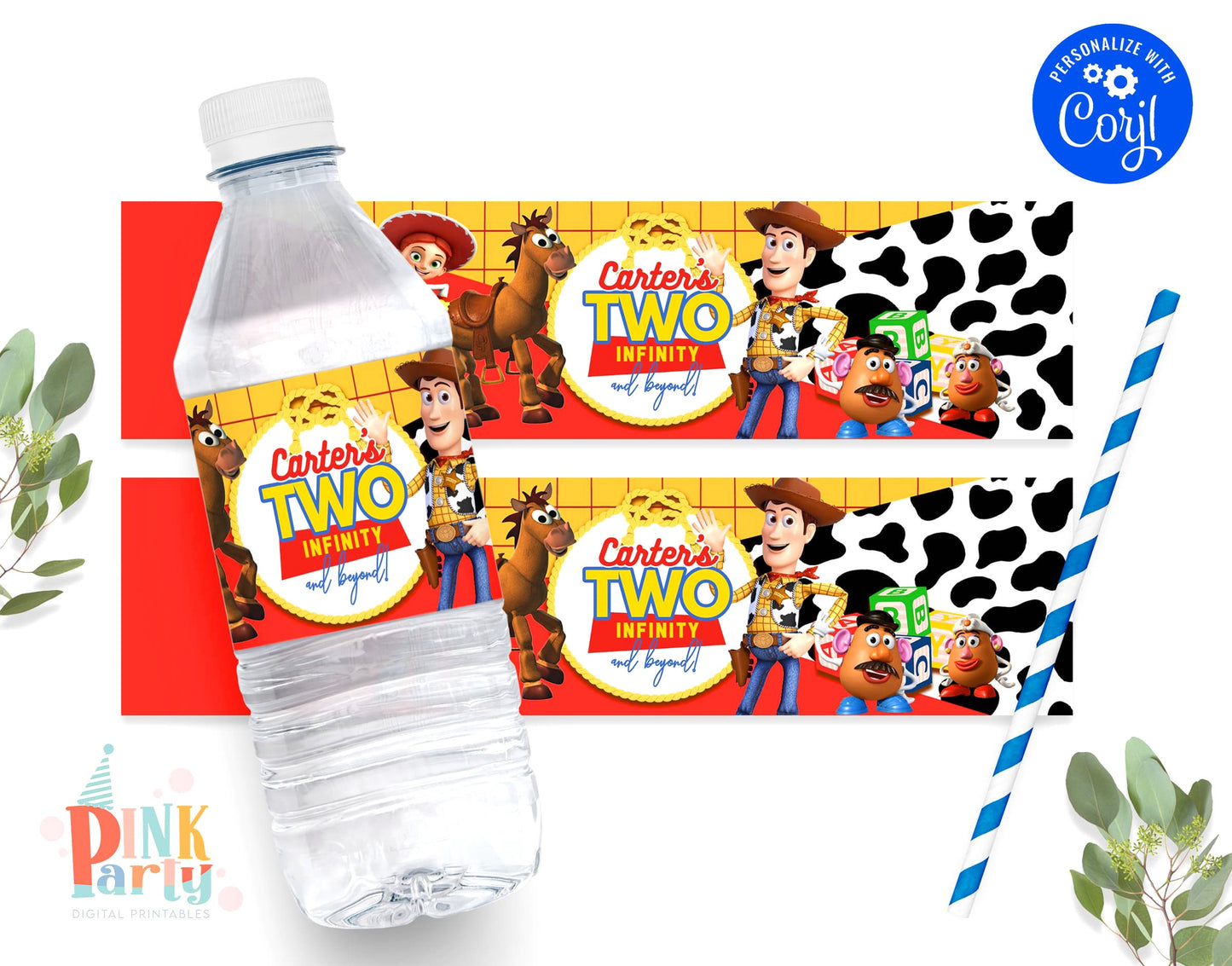 TOY STORY WOODY WATER LABELS EDITABLE TEMPLATE