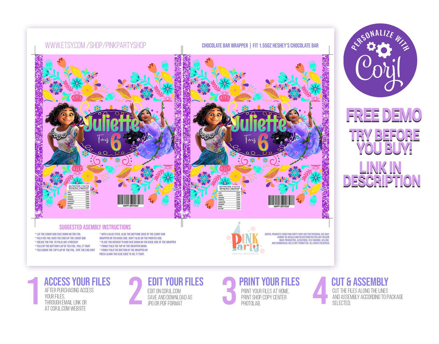 ENCANTO MIRABEL EDITABLE CANDY BAR WRAPPERS