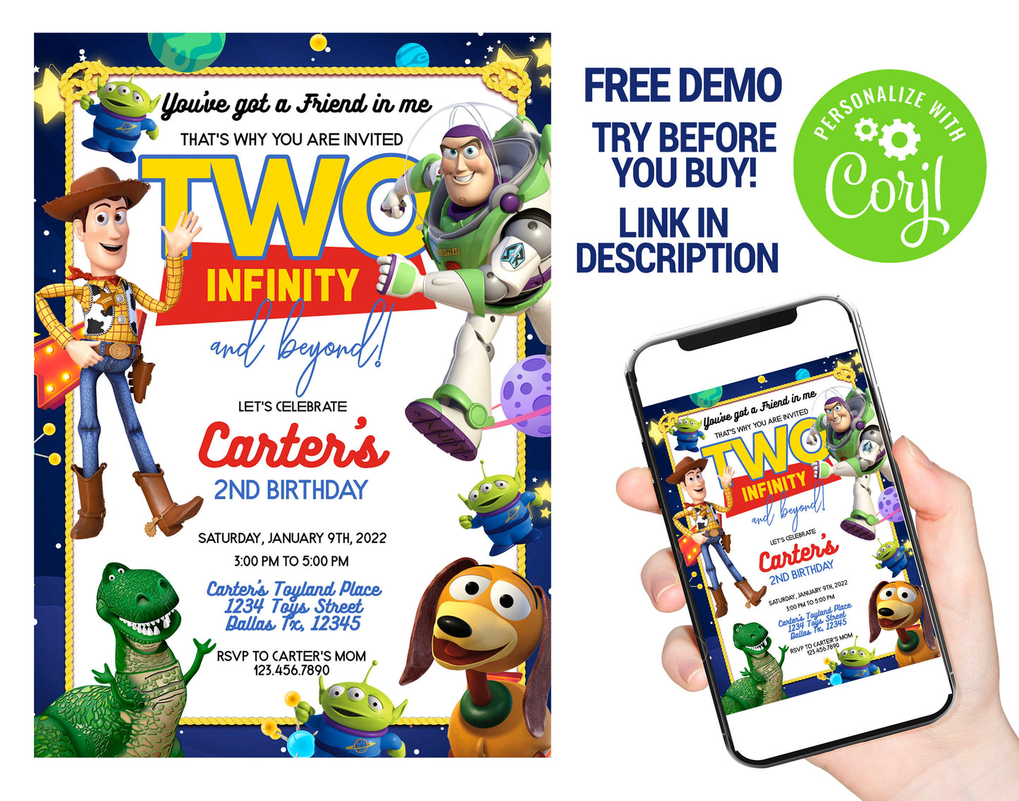 TOY STORY BUZZ LIGHTYEAR EDITABLE INVITATION