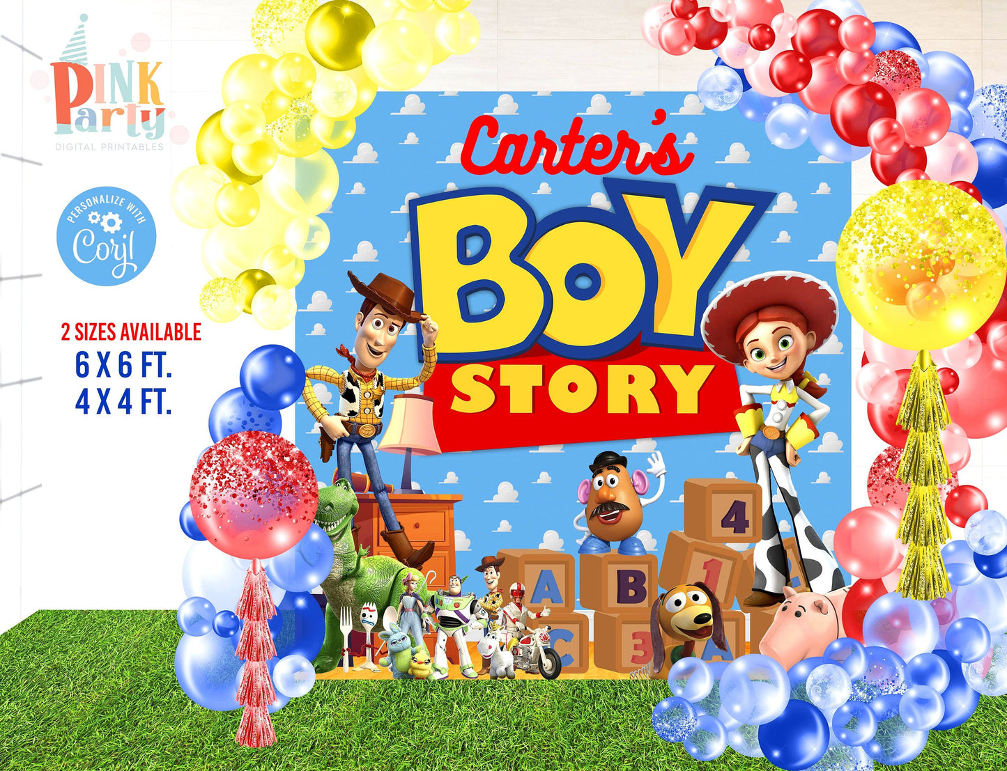 TOY BOY STORY EDITABLE PARTY BACKDROP DESIGN