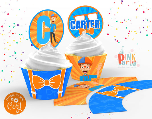 BLIPPI EDITABLE CUPCAKE WRAPPER + TOPPERS DESIGN