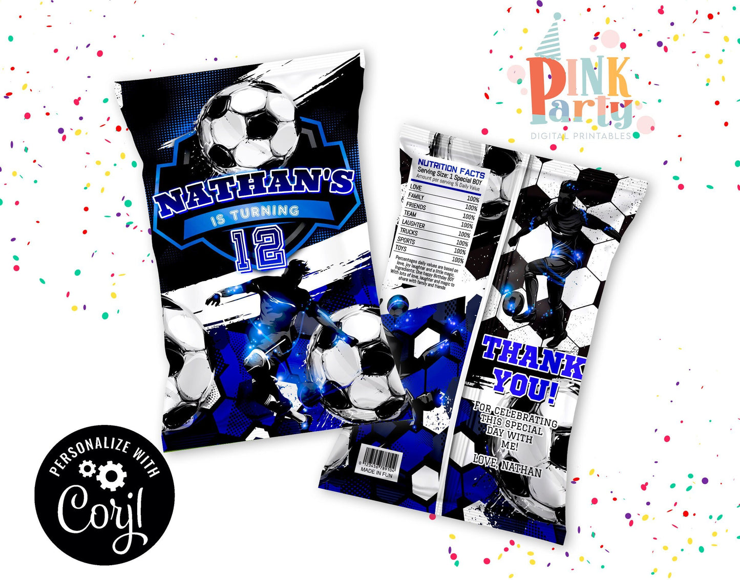 FOOTBALL SOCCER CHIP BAG WRAPPER EDITABLE TEMPLATE