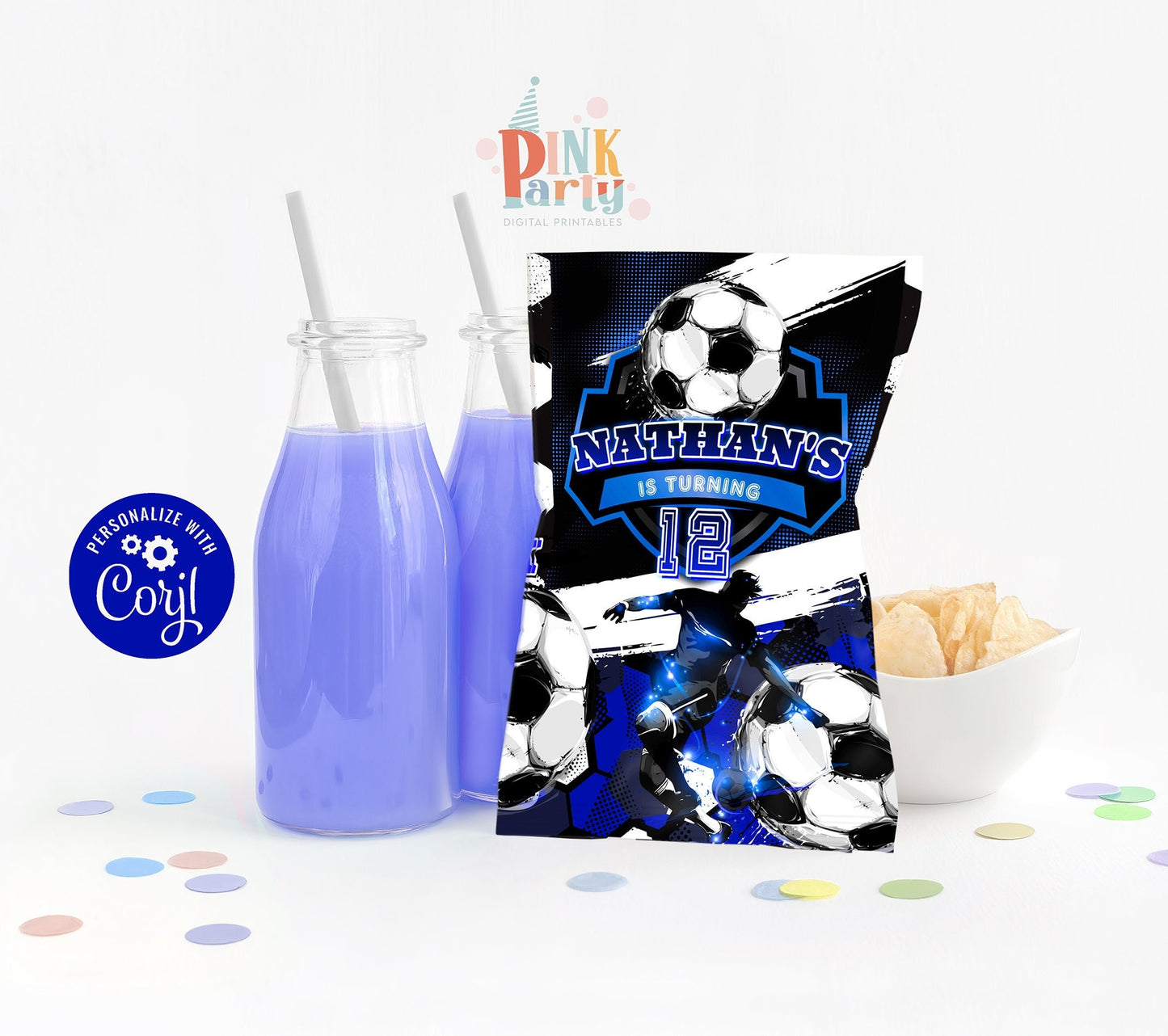 FOOTBALL SOCCER CHIP BAG WRAPPER EDITABLE TEMPLATE