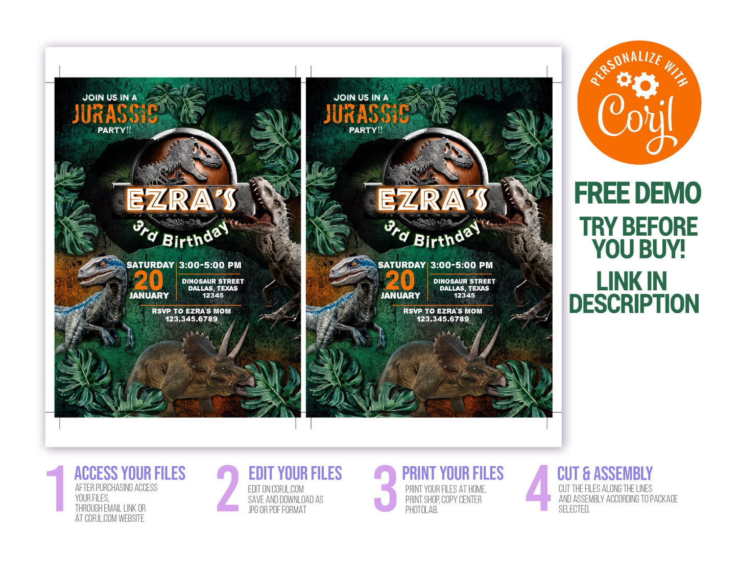 JURASSIC WORLD EDITABLE INVITATION