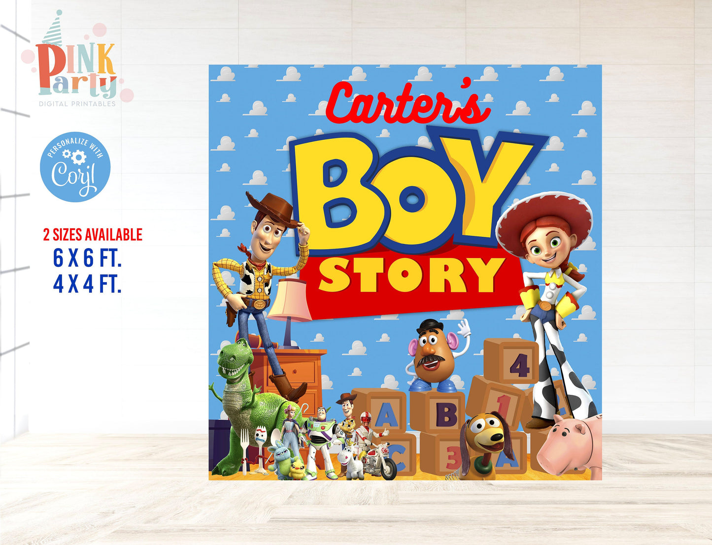 TOY BOY STORY EDITABLE PARTY BACKDROP DESIGN