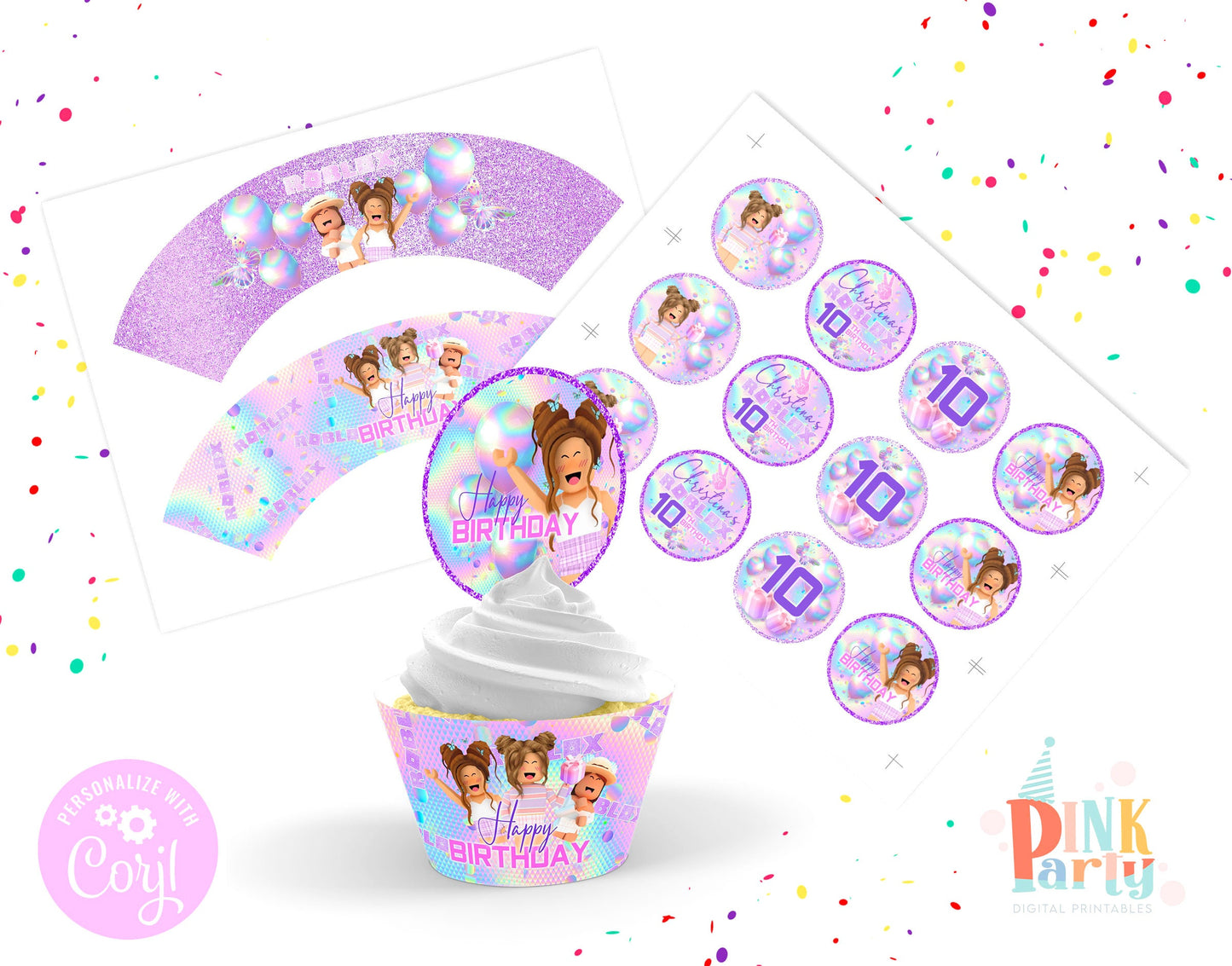 ROBLOX CUPCAKE TOPPERS WRAPPERS EDITABLE TEMPLATES