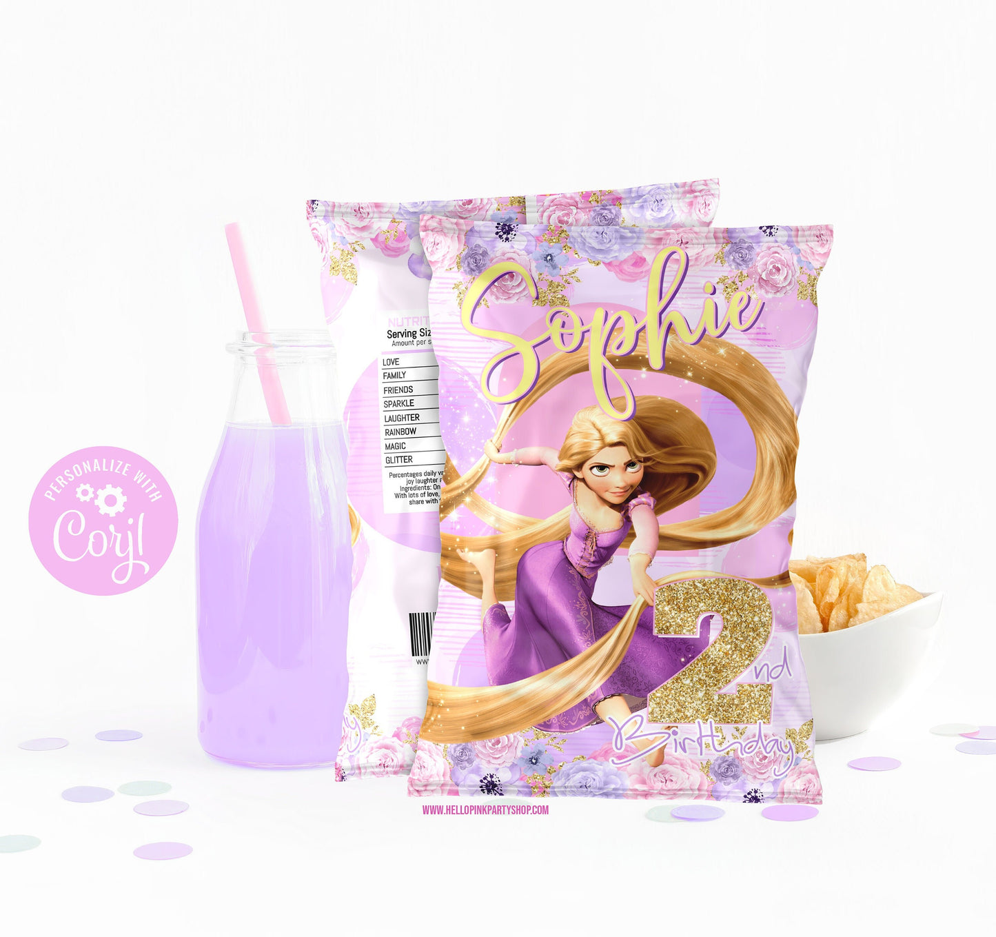 Tangled Rapunzel Editable printable chip bag