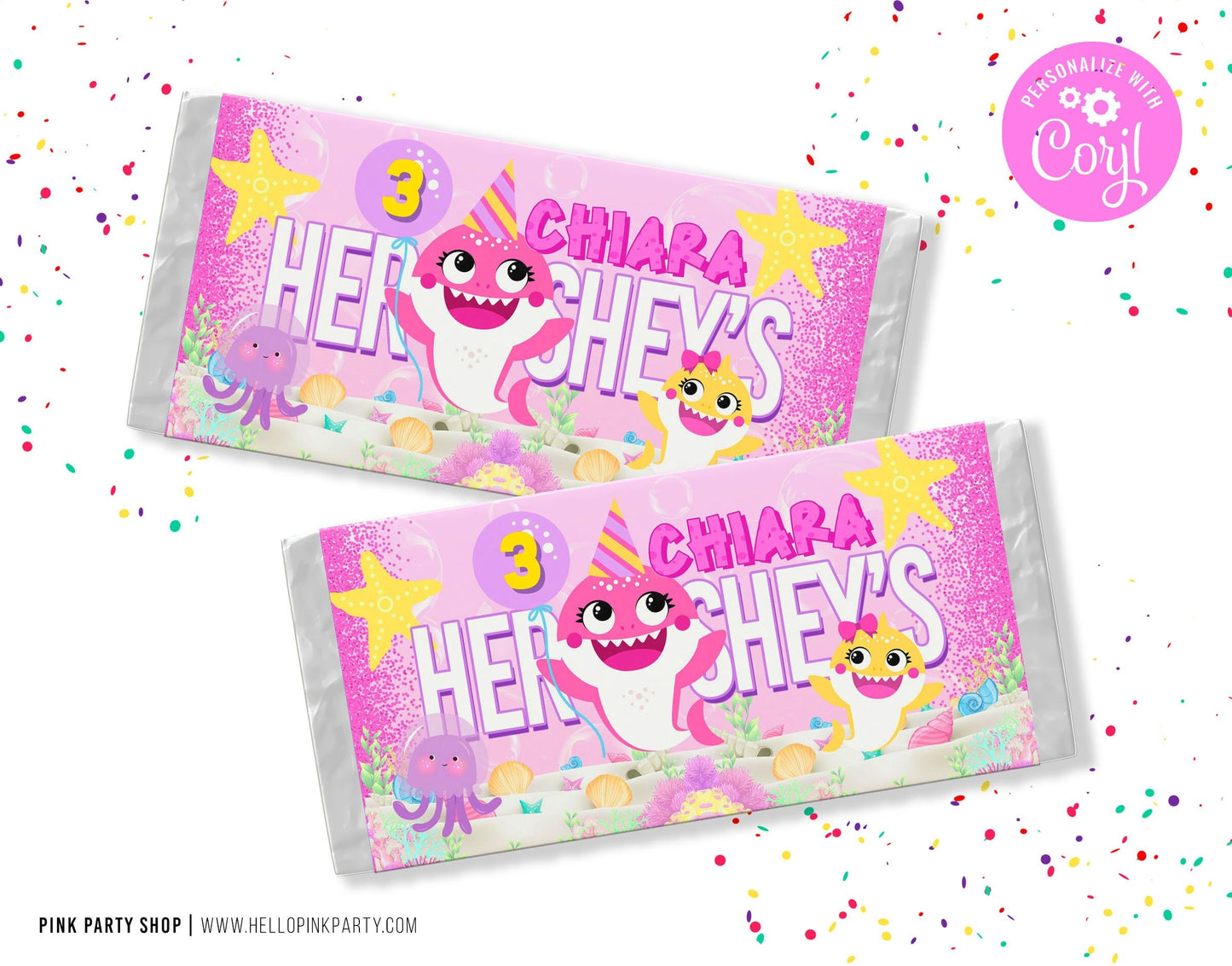 Editable Baby shark candy bar wrapper labels