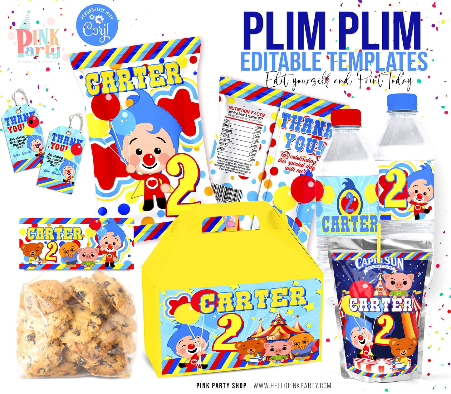 Kids Birthday Party Bundle Kit, Template Printable, kids Birthday chip bag, kids Editable labels, printable wrapper, editable favors