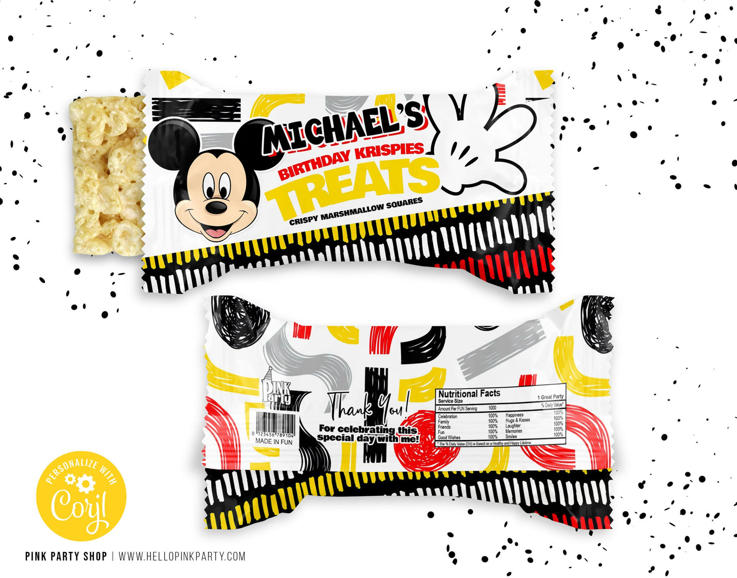 Mickey Mouse Birthday candy bar wrapper, Printable templates, kids Birthday rice krispie labels, kids Editable wrapper labels, favor box wrapper