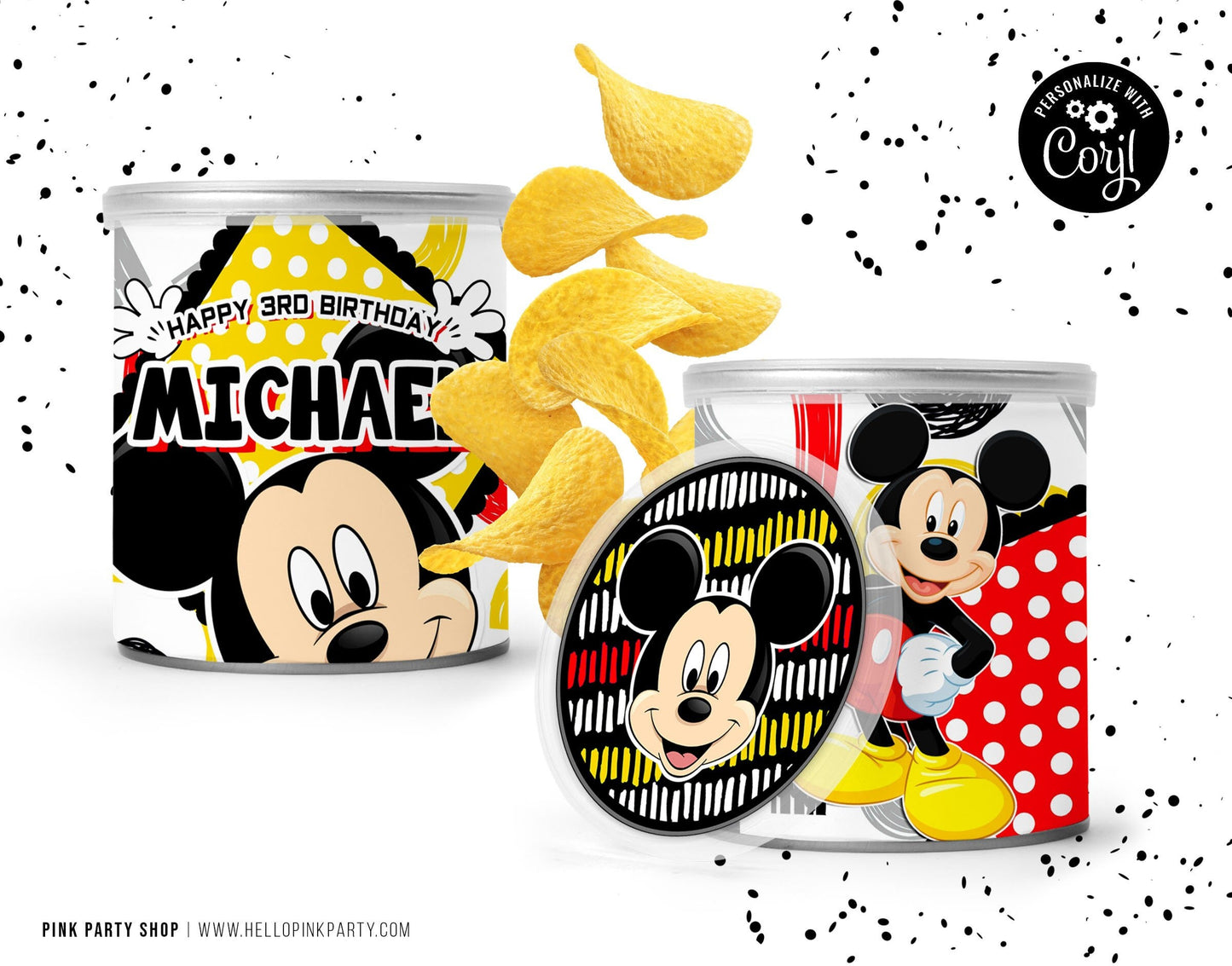 Mickey Mouse Birthday Potatoes wrapper, Template Printable, kids Birthday favor labels, kids Editable can wrapper, Editable template chips can label