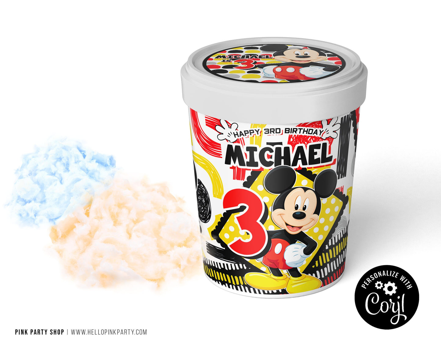 Mickey Mouse Birthday Cotton Candy wrapper, Template Printable, kids Birthday favor labels, kids Editable wrappers Editable template cotton candy