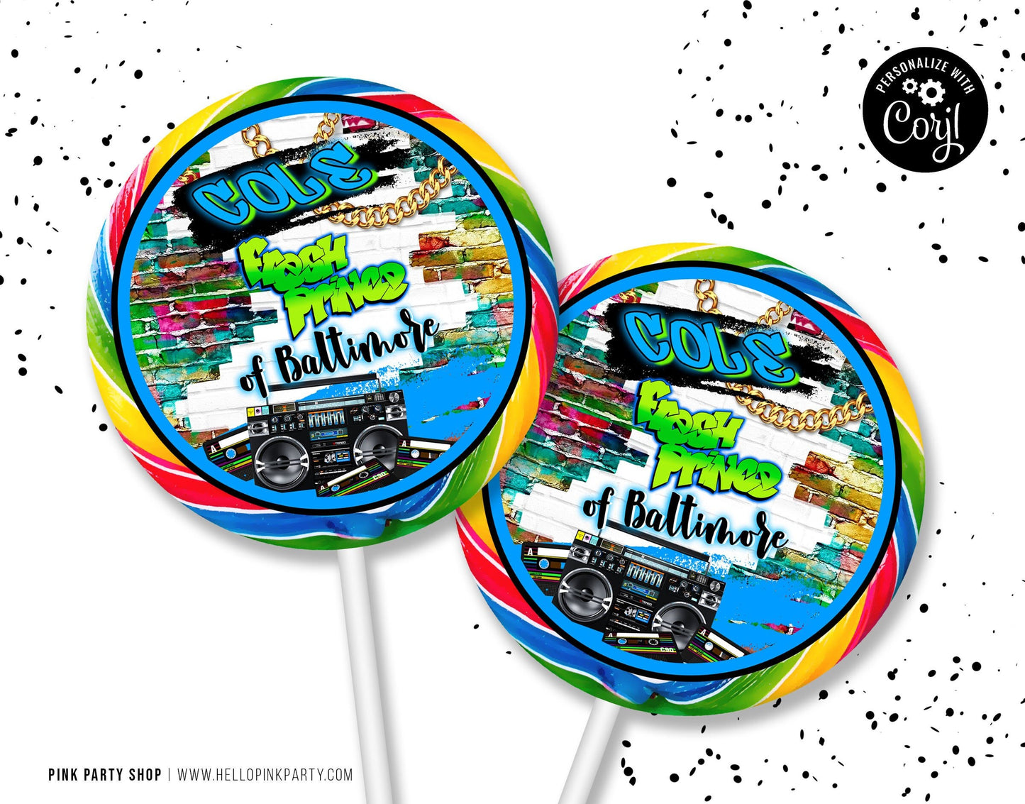 Birthday Lollipop labels, Template Printable, Birthday party round labels, Corjl Editable sticker labels, Party favors template