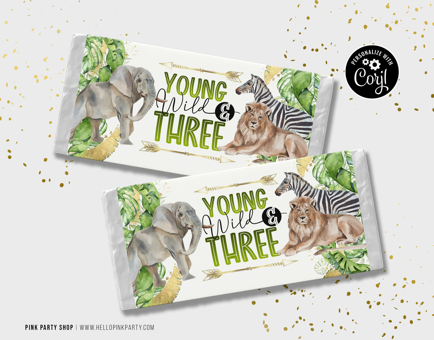 Young & Wild Birthday Party Bundle Kit, Template Printable, Safari jungle Birthday chip bag, Editable labels, printable party favors labels