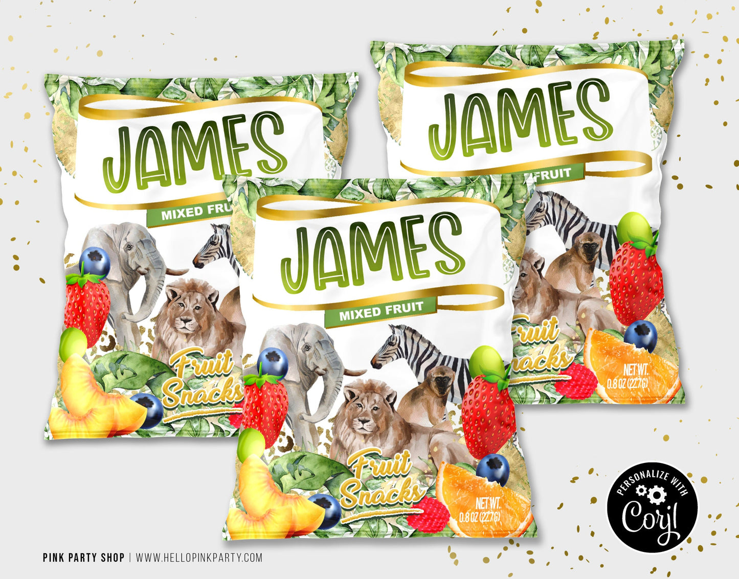 Young & Wild Birthday Party Bundle Kit, Template Printable, Safari jungle Birthday chip bag, Editable labels, printable party favors labels