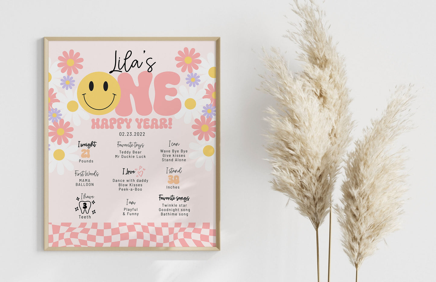 Editable ONE HAPPY BABE Birthday High chair garland banner Sign