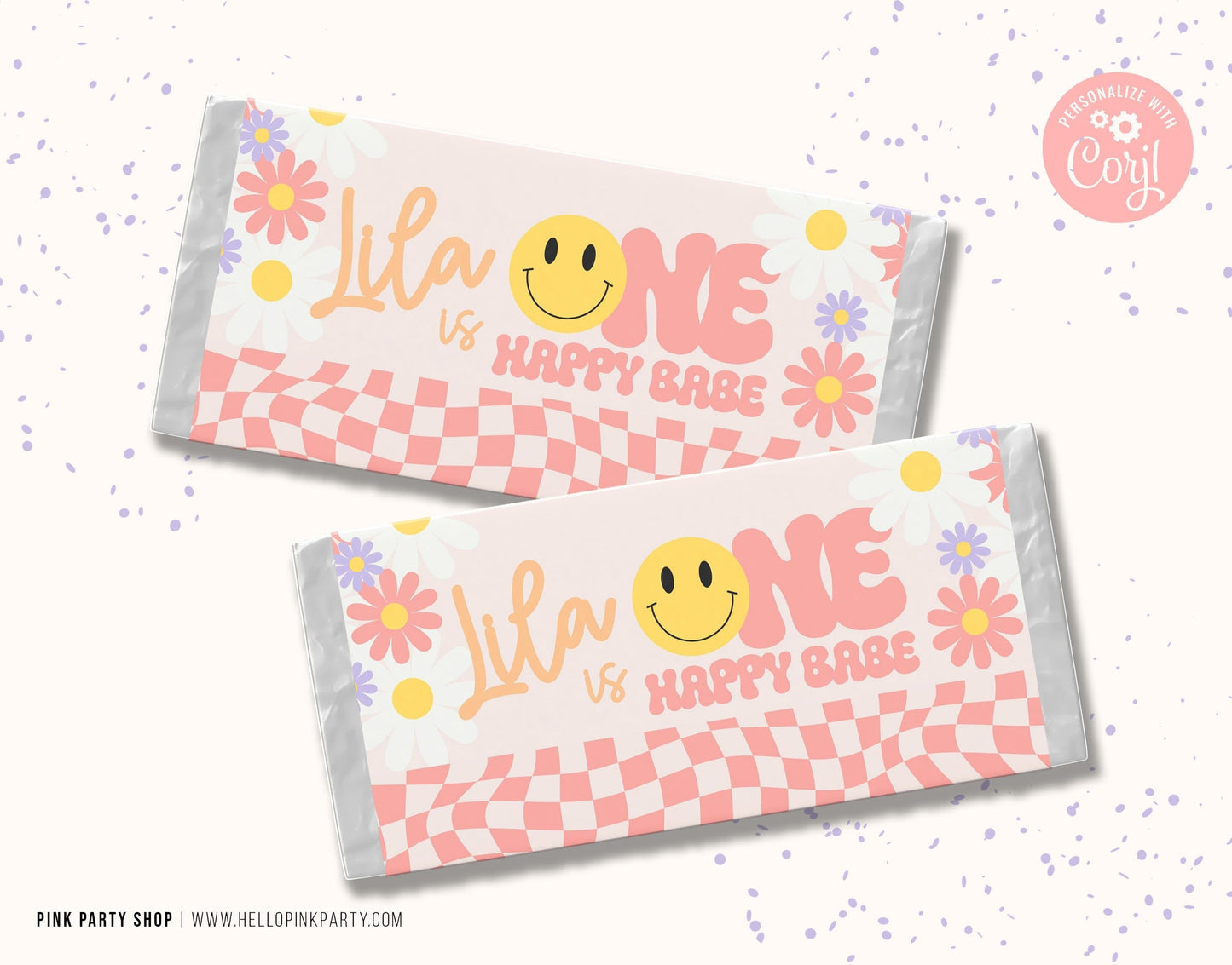 Editable ONE HAPPY BABE Birthday Candy Bar Label