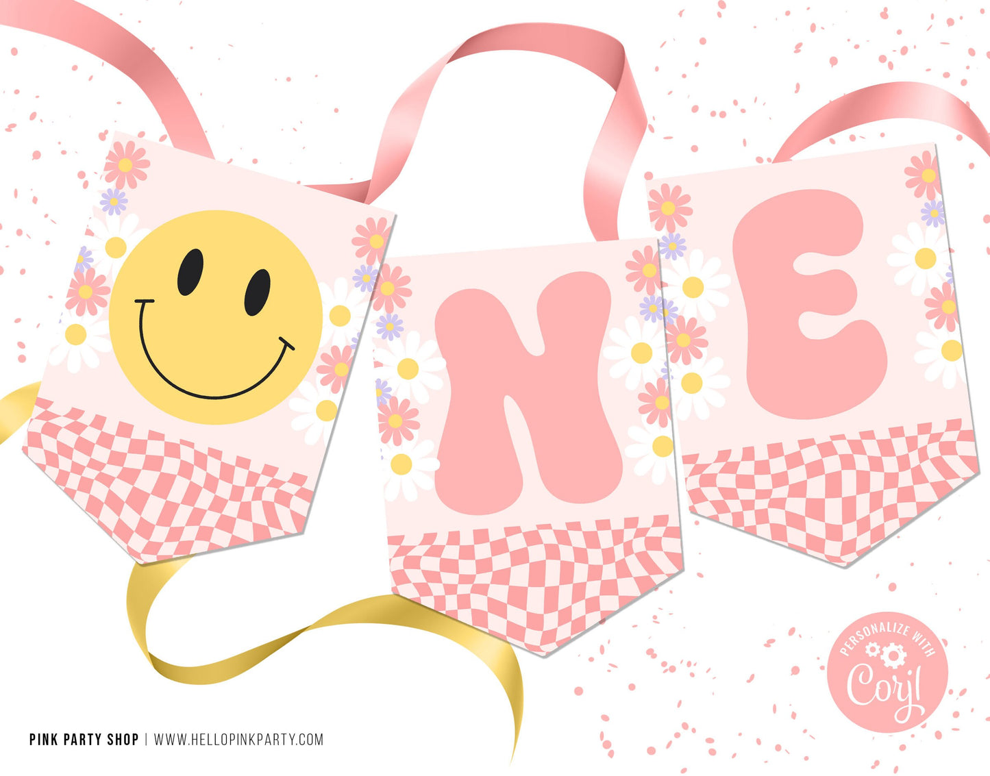 Editable ONE HAPPY BABE Birthday High chair garland banner Sign