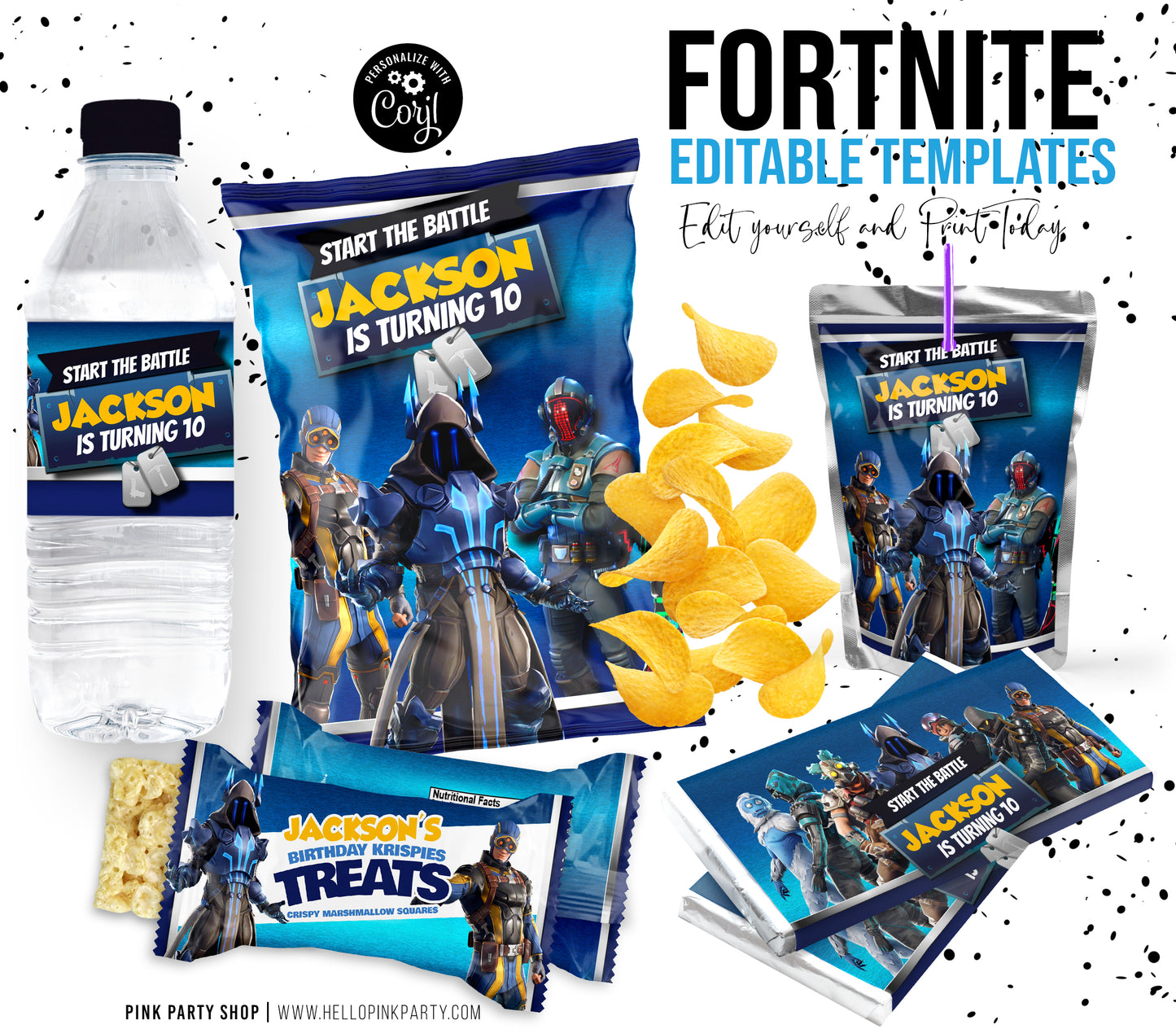 FORTNITE PRINTABLE EDITABLE PARTY BUNDLE KIT