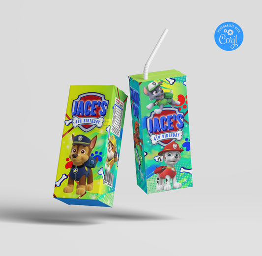 PAW PATROL JUICE BOX EDITABLE TEMPLATE LABEL