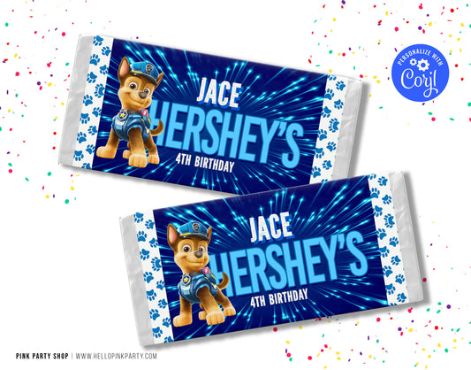 PAW PATROL CHASE EDITABLE CANDY BAR WRAPPER DESIGN