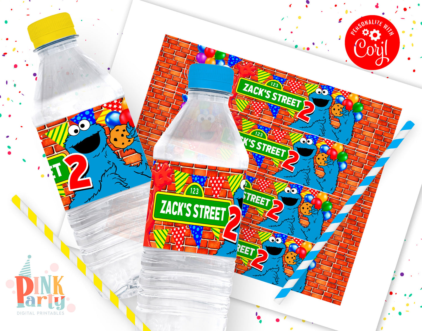 SESAME STREET EDITABLE WATER LABEL WRAPPERS DESIGN